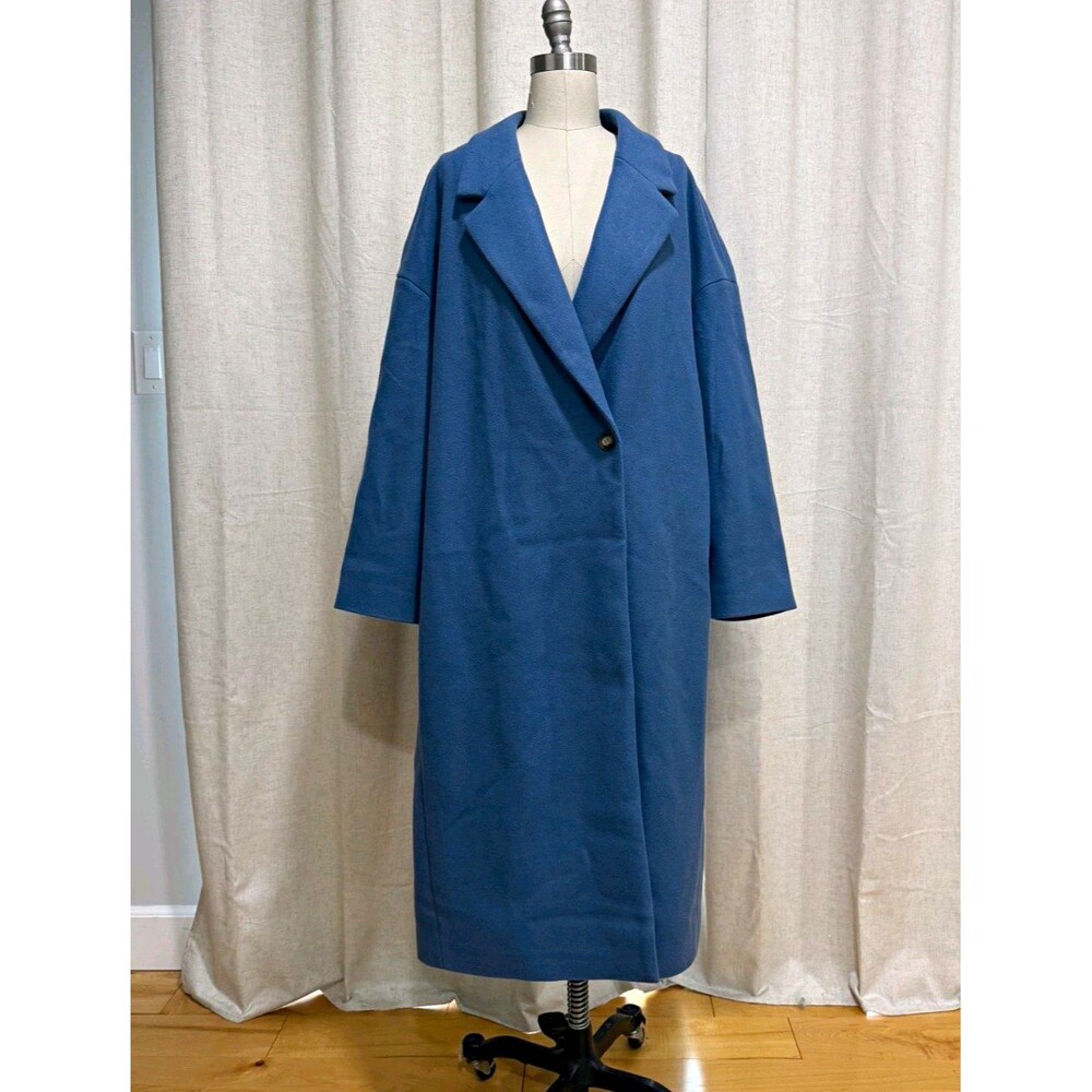 PrettyGarden Women's Blue Long Lined Overcoat Button Front Pockets Size 2XL